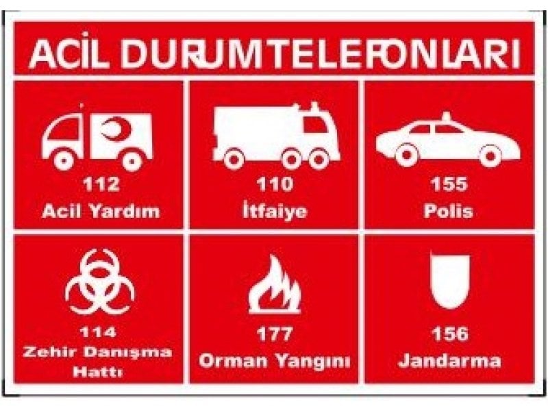 430 Acil Durum Telefonları Levhası Levha 25X35 cm