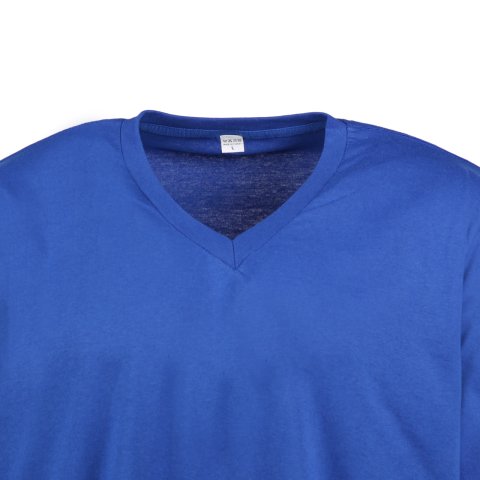 V Yaka Uzun Kol Saks Mavisi T-Shirt