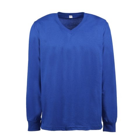 V Yaka Uzun Kol Saks Mavisi T-Shirt