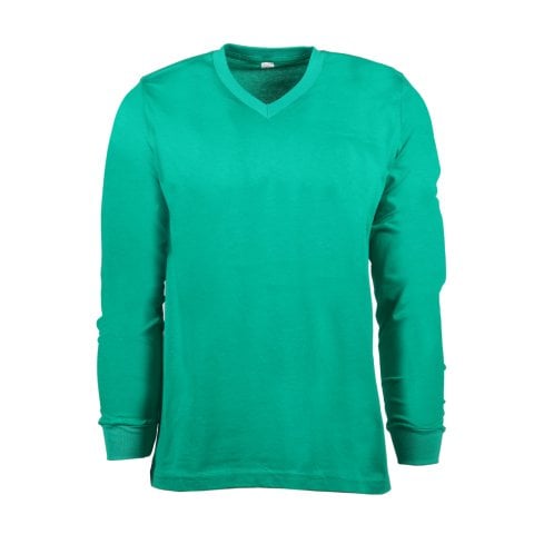 V Yaka Yeşil Uzun Kol T-Shirt
