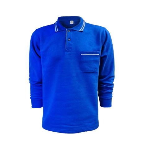 2 ip  Polo Yaka Çift Çizgili Saks Mavisi Sweat