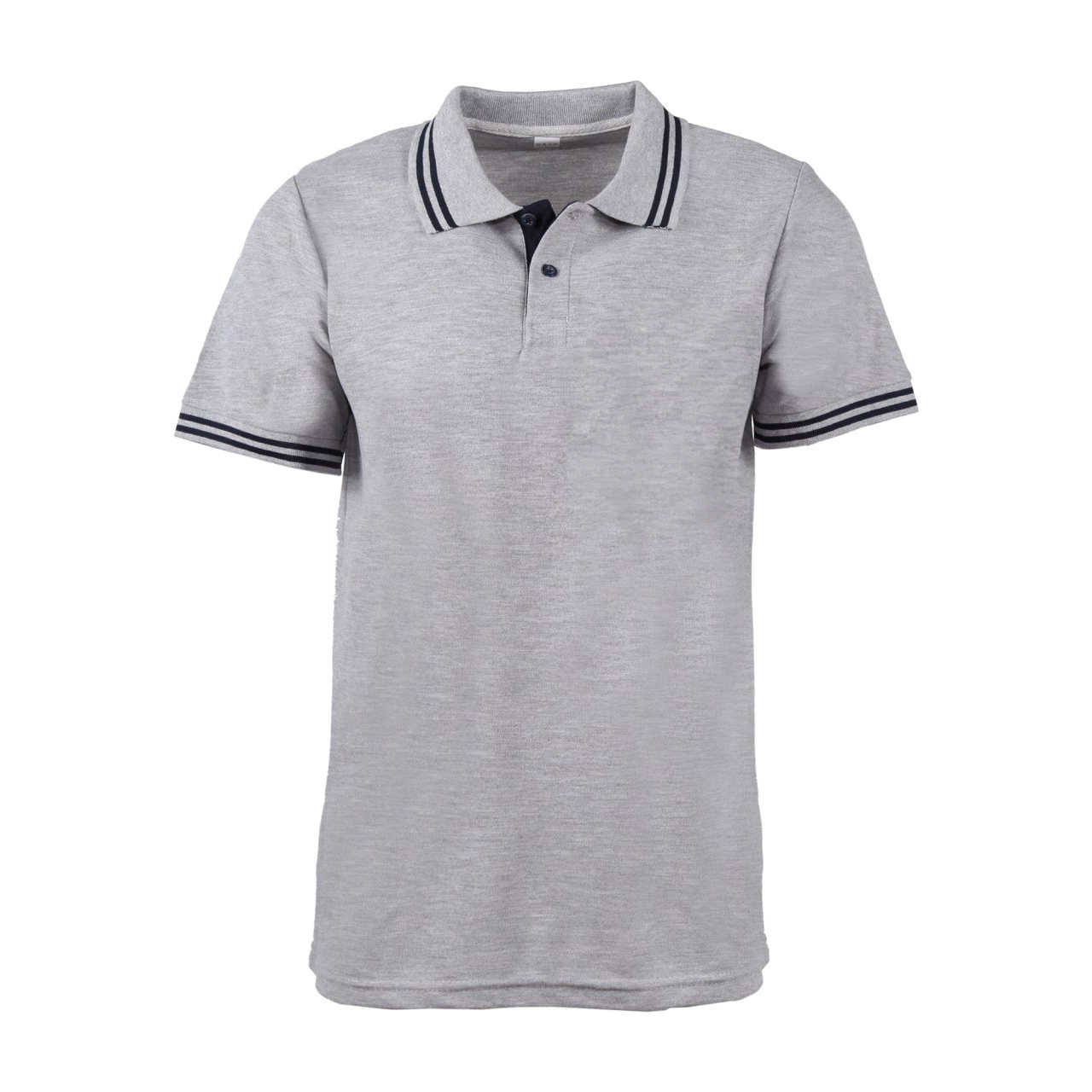 Melanj Gri Çift Çizgili Kısa Kol Polo Yaka T-shirt
