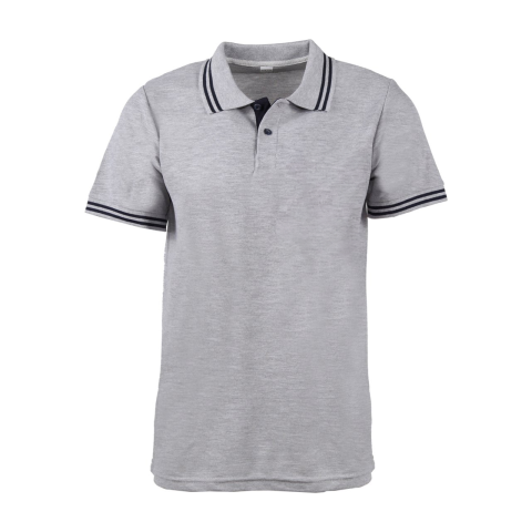 Melanj Gri Çift Çizgili Kısa Kol Polo Yaka T-shirt