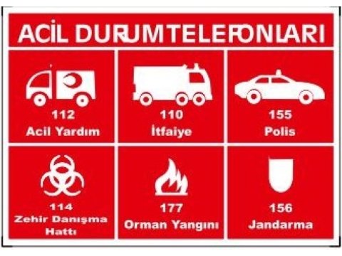 430 Acil Durum Telefonları Levhası Levha 25X35 cm