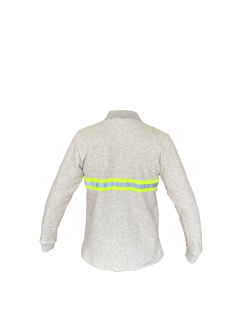 Melanj Gri Polo Yaka Fosfor Şeritli Sweatshirt
