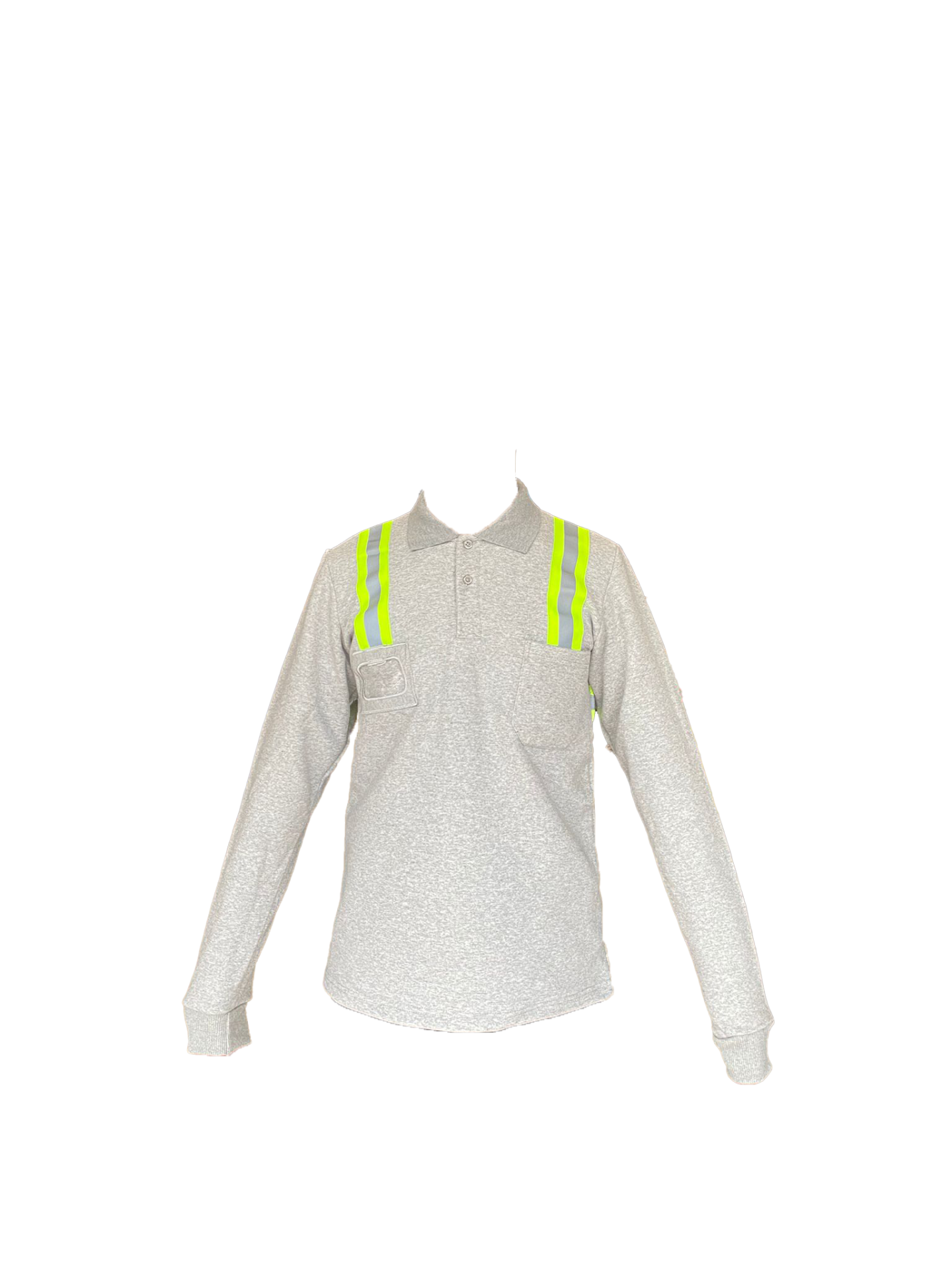 Melanj Gri Polo Yaka Fosfor Şeritli Sweatshirt