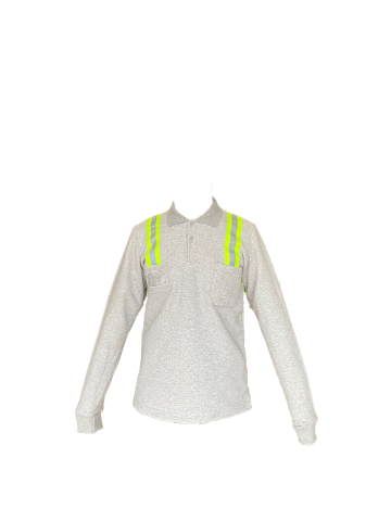 Melanj Gri Polo Yaka Fosfor Şeritli Sweatshirt