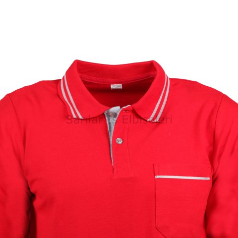 2 İp Polo Yaka Kırmızı Sweat