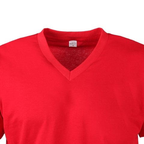 V Yaka Kısa Kol Kırmızı T-Shirt