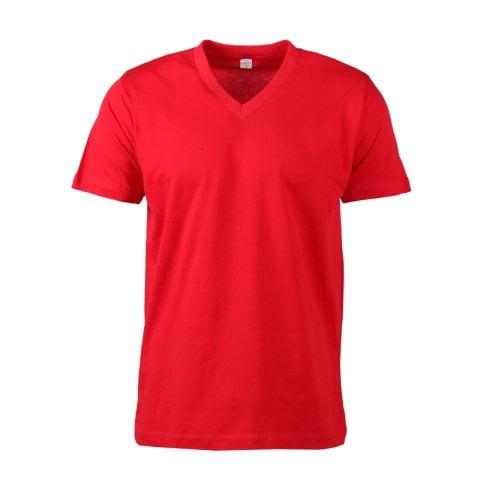 V Yaka Kısa Kol Kırmızı T-Shirt