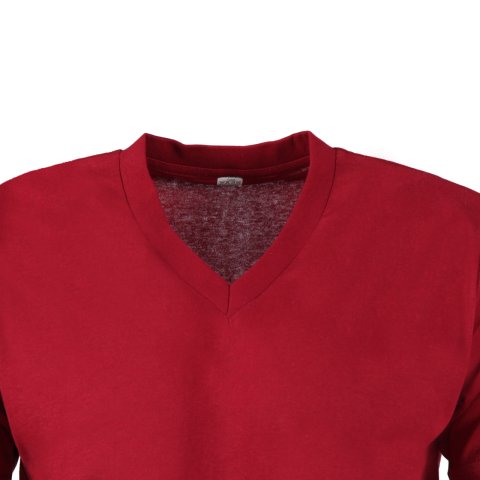 V Yaka Kısa Kol Bordo T-Shirt