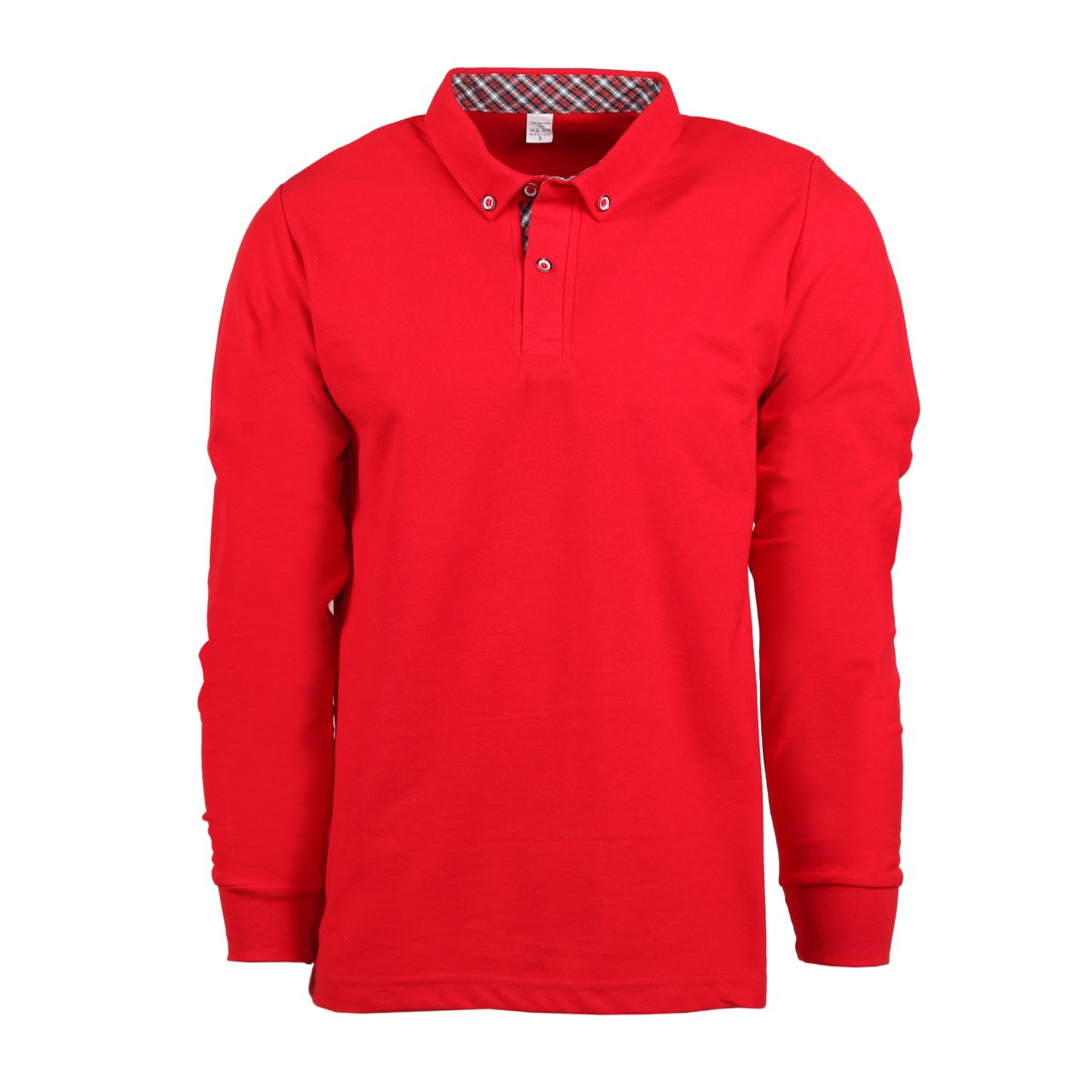 Kırmızı - Bordo Gömlek Yaka Uzun Kol T-shirt 2XL - KIRMIZI