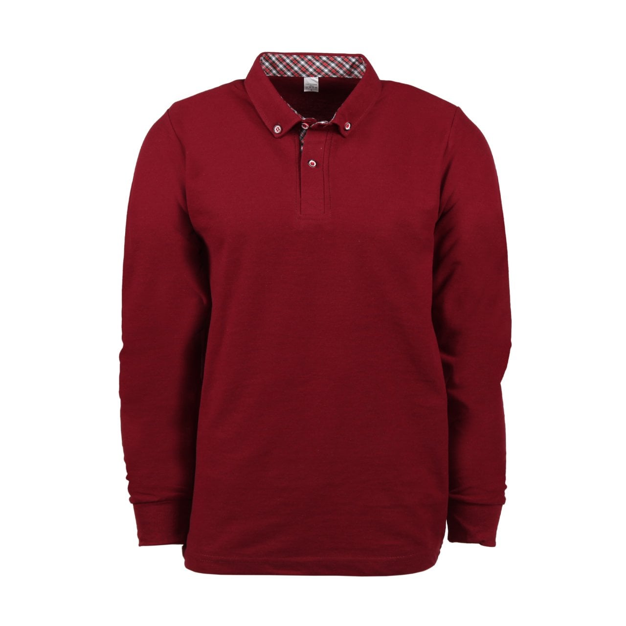 Kırmızı - Bordo Gömlek Yaka Uzun Kol T-shirt 5XL - BORDO