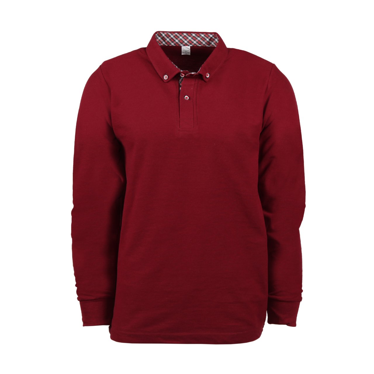 Kırmızı - Bordo Gömlek Yaka Uzun Kol T-shirt M - BORDO