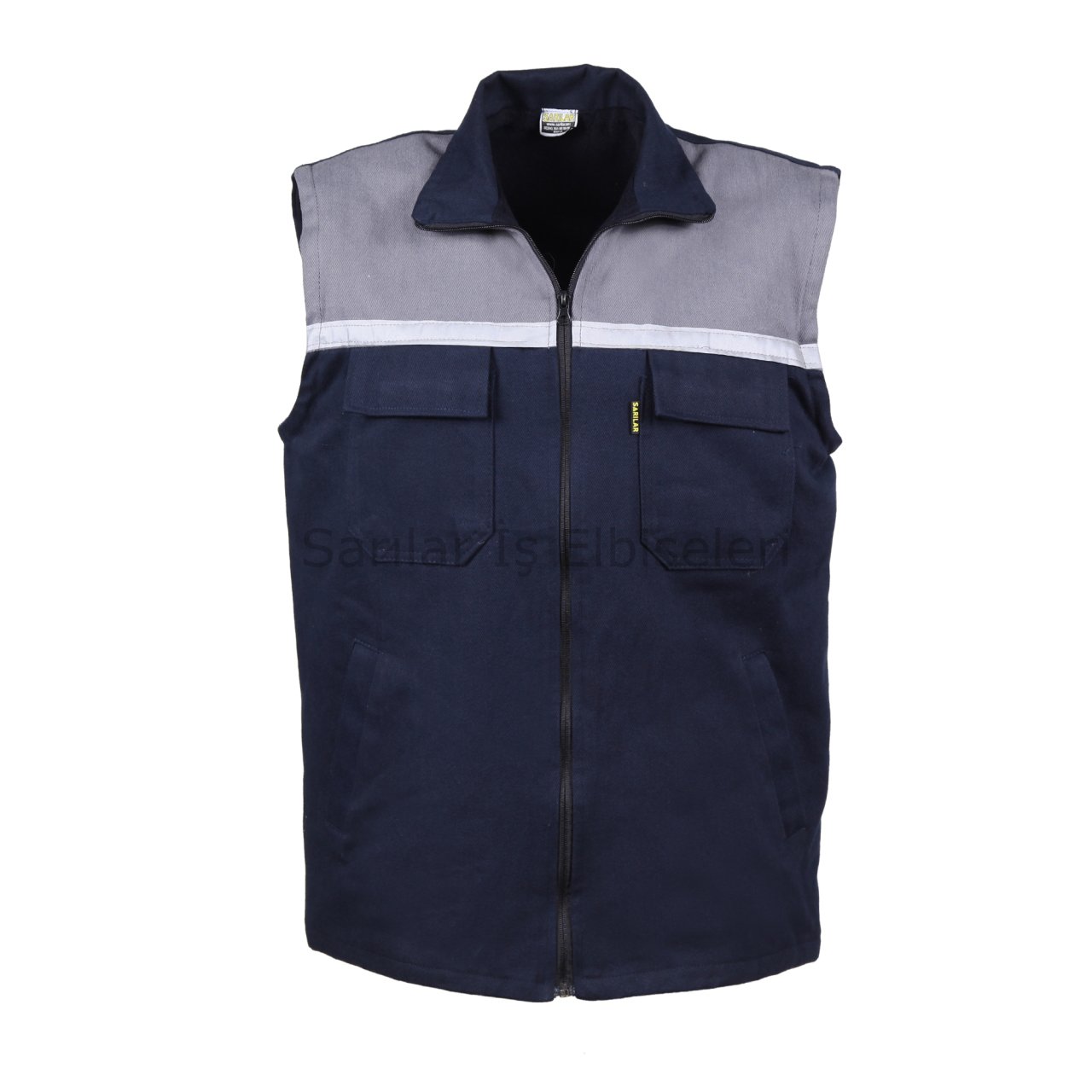 Lacivert 7/7 Polarlı Garnili Kışlık Yelek Gri Robalı