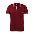 Bordo Kısa Kol T-shirt Çift Çizgili Cepli