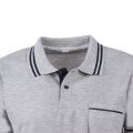 Polo Yaka Çizgili Cepli Melanj Gri Kısa Kol T-shirt