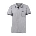 Polo Yaka Çizgili Cepli Melanj Gri Kısa Kol T-shirt